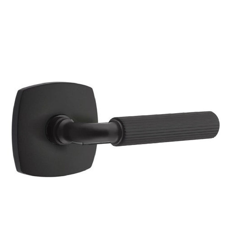 Emtek Select R-Bar Straight Knurled Lever with Urban Modern Rosette in Flat Black finish