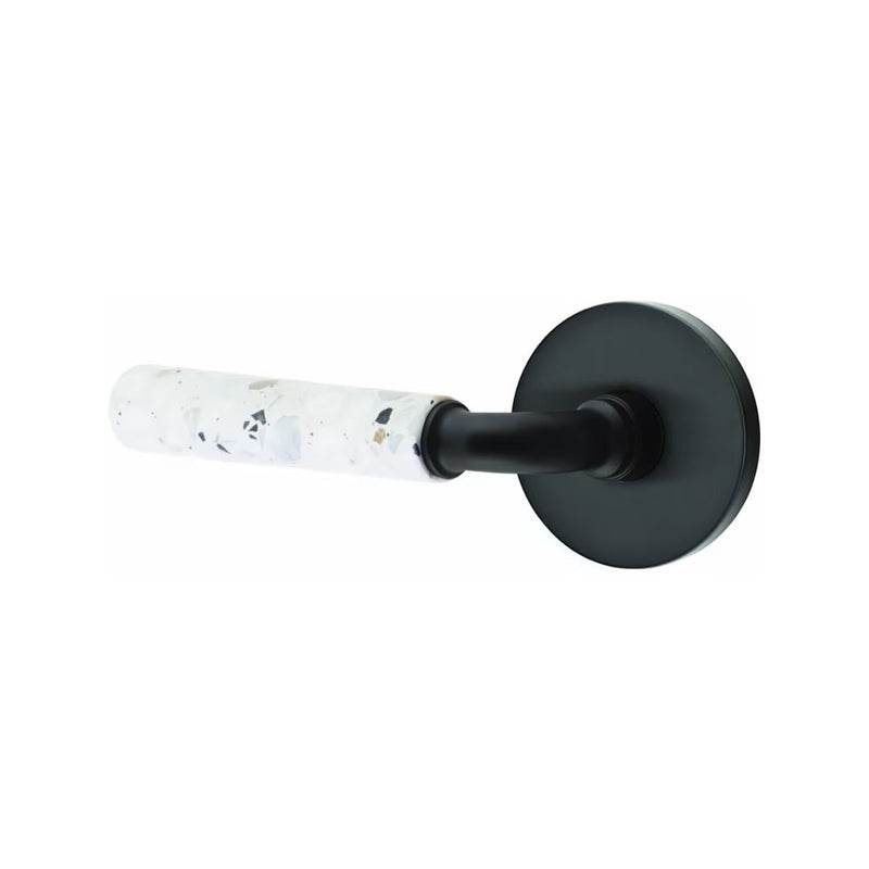 Emtek Select R-Bar Terrazzo Lever with Disk Rosette in Flat Black finish