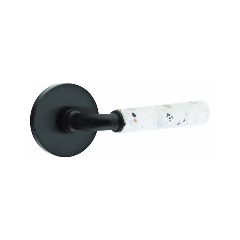 Emtek Select R-Bar Terrazzo Lever with Disk Rosette in Flat Black finish