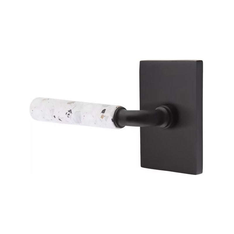 Emtek Select R-Bar Terrazzo Lever with Modern Rectangular Rosette in Flat Black finish