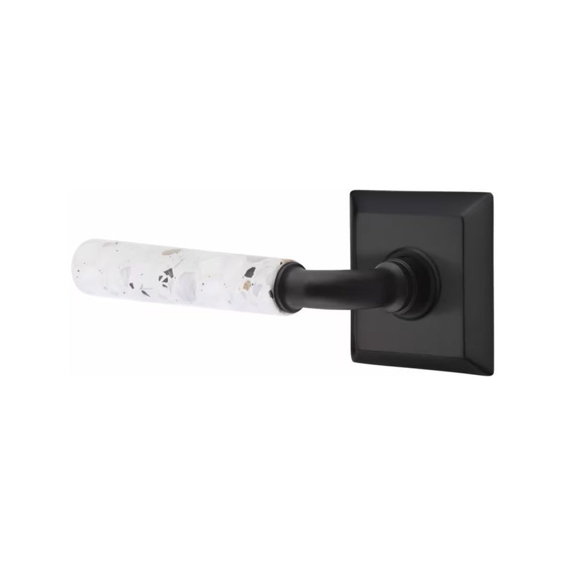 Emtek Select R-Bar Terrazzo Lever with Quincy Rosette in Flat Black finish