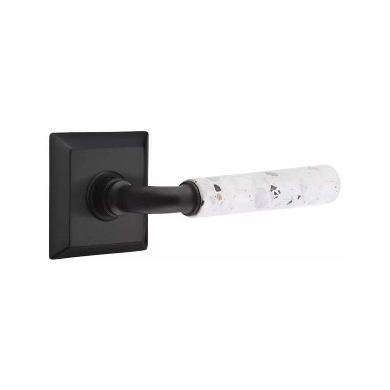 Emtek Select R-Bar Terrazzo Lever with Quincy Rosette in Flat Black finish