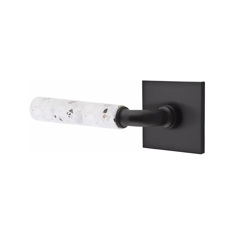 Emtek Select R-Bar Terrazzo Lever with Square Rosette in Flat Black finish