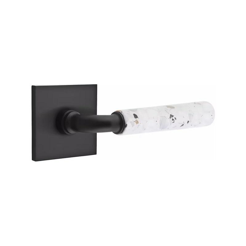 Emtek Select R-Bar Terrazzo Lever with Square Rosette in Flat Black finish