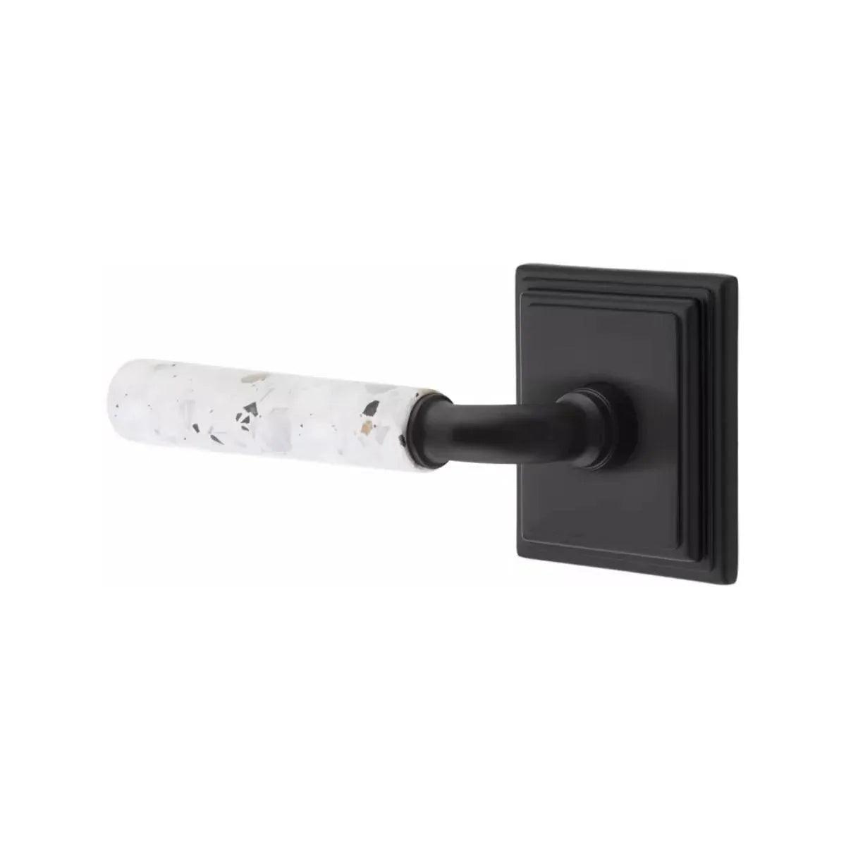 Emtek Select R-Bar Terrazzo Lever with Wilshire Rosette in Flat Black finish