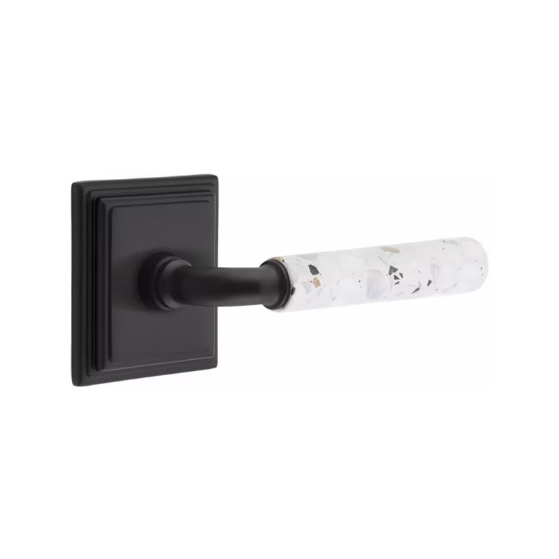 Emtek Select R-Bar Terrazzo Lever with Wilshire Rosette in Flat Black finish