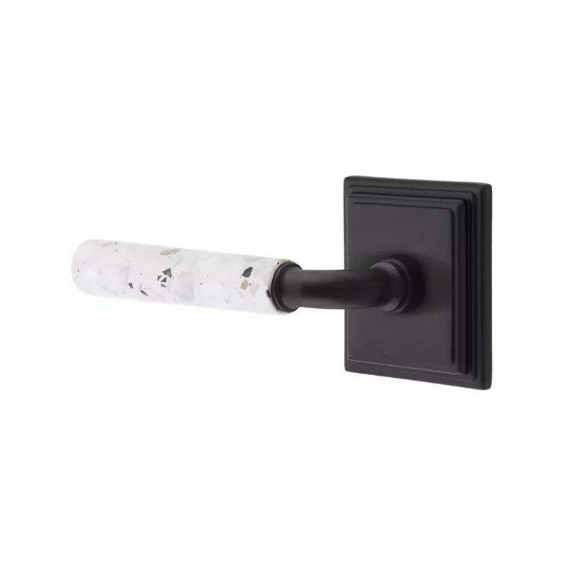 Emtek Select R-Bar Terrazzo Lever with Wilshire Rosette in Flat Black finish