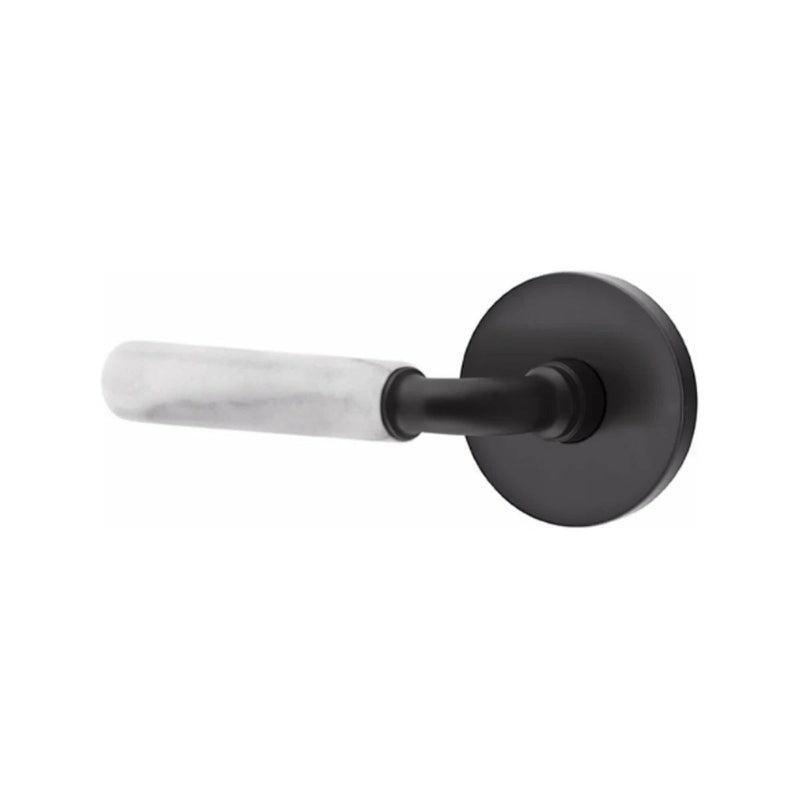 Emtek Select R-Bar White Marble Lever with Disk Rosette in Flat Black finish