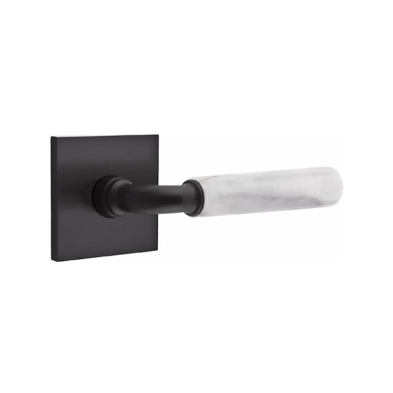 Emtek Select R-Bar White Marble Lever with Square Rosette in Flat Black finish