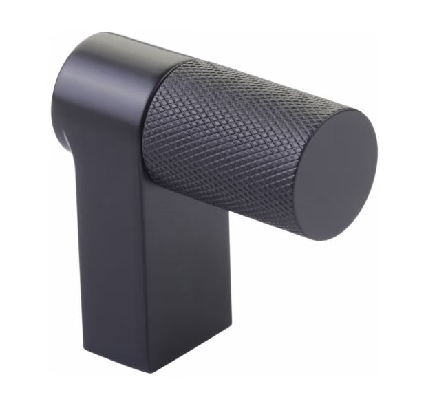 The Emtek Select Rectangular Knurled Cabinet Finger Pull 2" in Flat Black finish