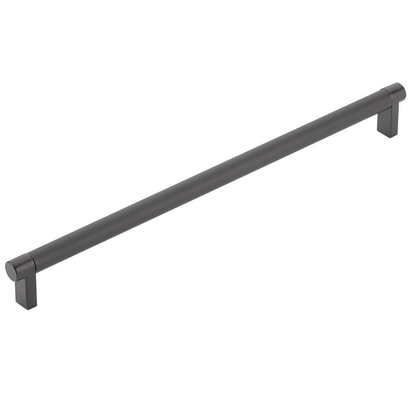 The Emtek Select Rectangular Stem Knurled Cabinet Pull in Flat Black finish