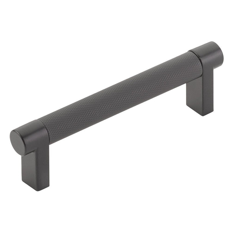 The Emtek Select Rectangular Stem Knurled Cabinet Pull in Flat Black finish