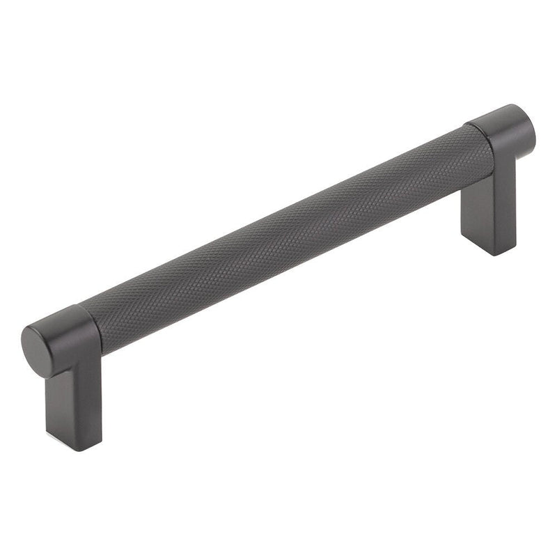 The Emtek Select Rectangular Stem Knurled Cabinet Pull in Flat Black finish