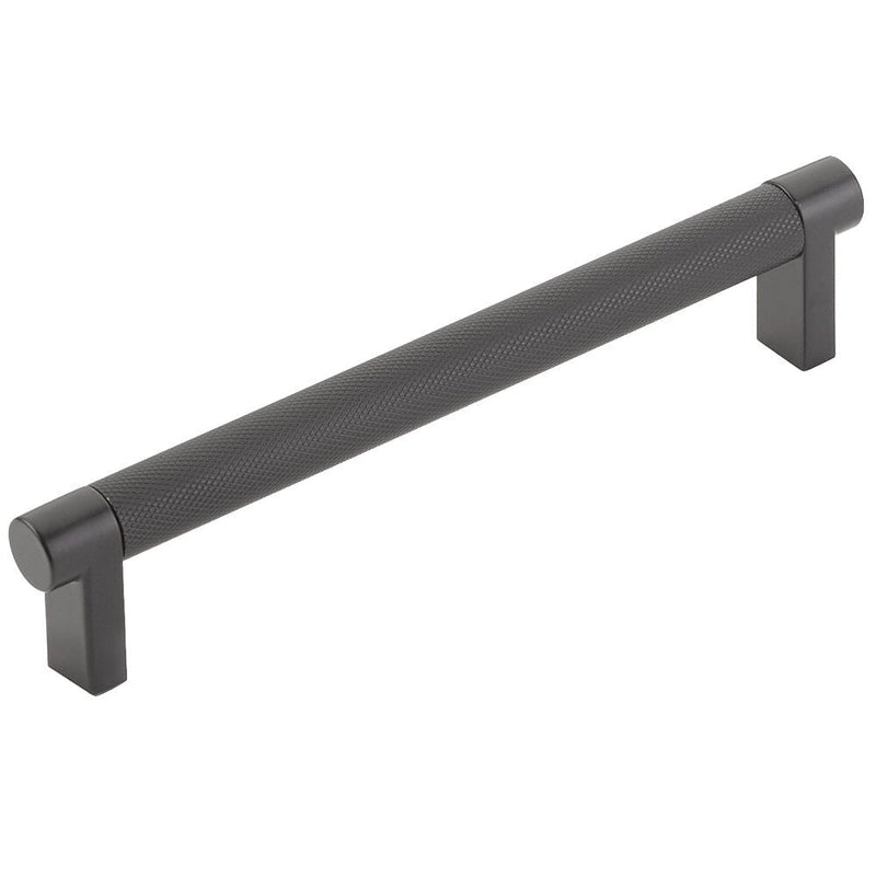 The Emtek Select Rectangular Stem Knurled Cabinet Pull in Flat Black finish