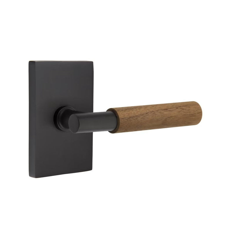 Emtek Select T-Bar Dark Walnut Lever with Modern Rectangular Rosette in Flat Black finish