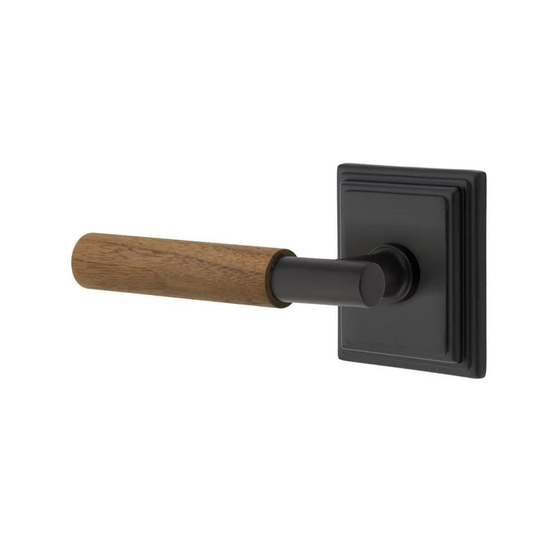 Emtek Select T-Bar Dark Walnut Lever with Wilshire Rosette in Flat Black finish