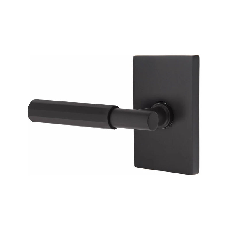 Emtek Select T-Bar Faceted Lever with Modern Rectangular Rosette in Flat Black finish