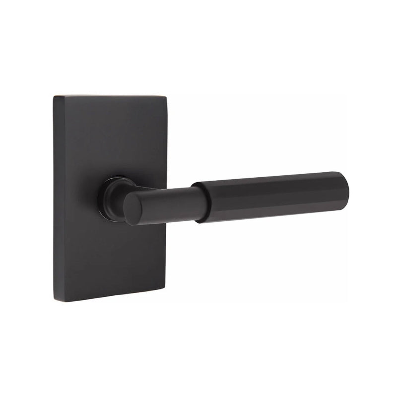 Emtek Select T-Bar Faceted Lever with Modern Rectangular Rosette in Flat Black finish