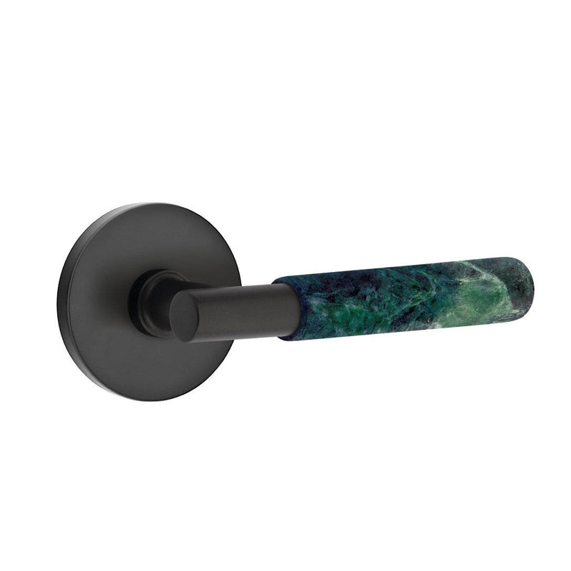 Emtek Select T-Bar Green Marble Lever with Disk Rosette in Flat Black finish