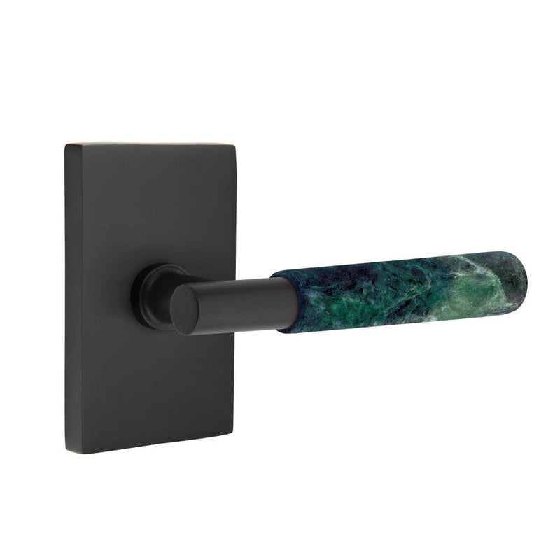 Emtek Select T-Bar Green Marble Lever with Modern Rectangular Rosette in Flat Black finish