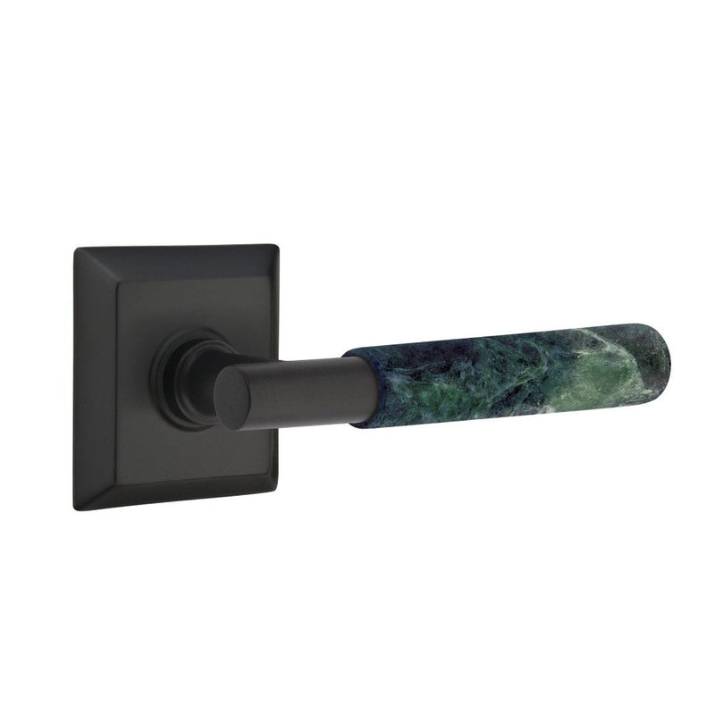 Emtek Select T-Bar Green Marble Lever with Quincy Rosette in Flat Black finish