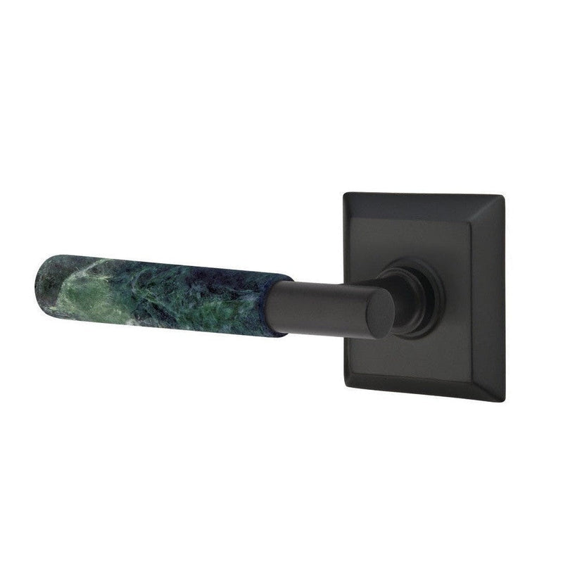 Emtek Select T-Bar Green Marble Lever with Quincy Rosette in Flat Black finish