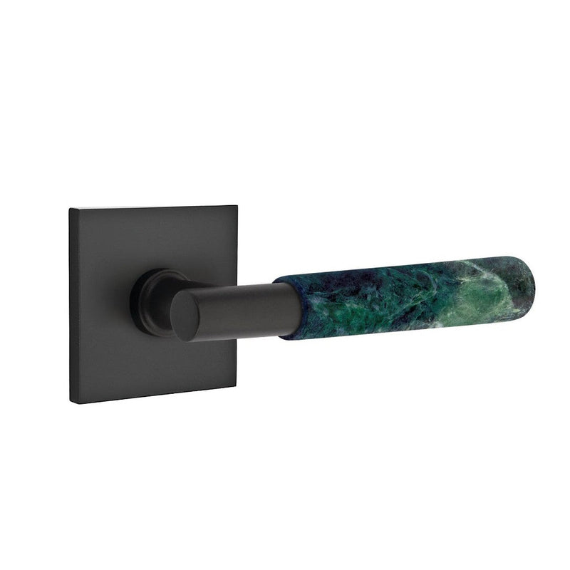 Emtek Select T-Bar Green Marble Lever with Square Rosette in Flat Black finish