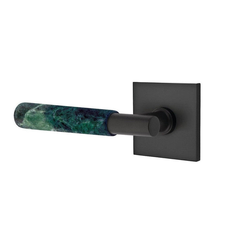 Emtek Select T-Bar Green Marble Lever with Square Rosette in Flat Black finish