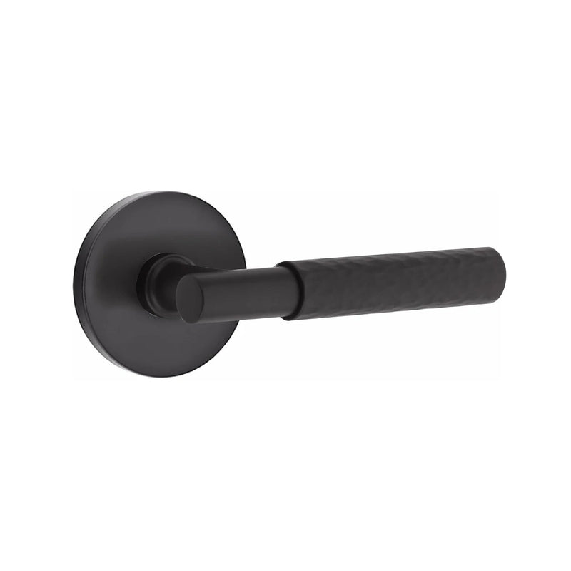 Emtek Select T-Bar Hammered Lever with Disk Rosette in Flat Black finish