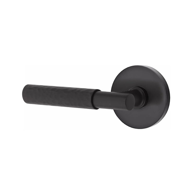 Emtek Select T-Bar Hammered Lever with Disk Rosette in Flat Black finish