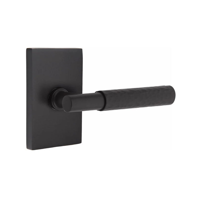 Emtek Select T-Bar Hammered Lever with Modern Rectangular Rosette in Flat Black finish