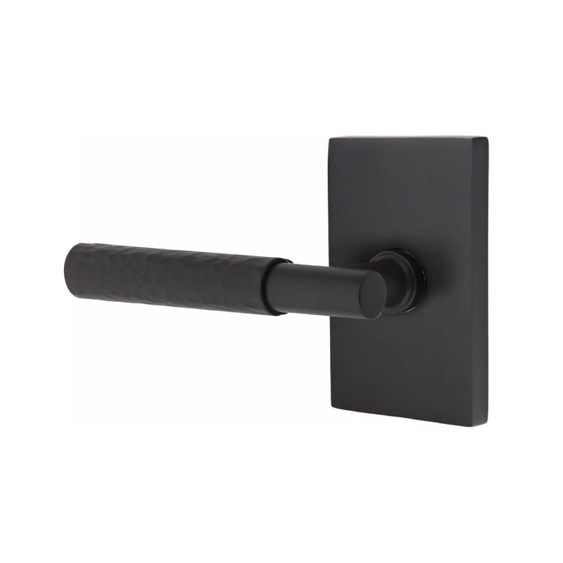 Emtek Select T-Bar Hammered Lever with Modern Rectangular Rosette in Flat Black finish