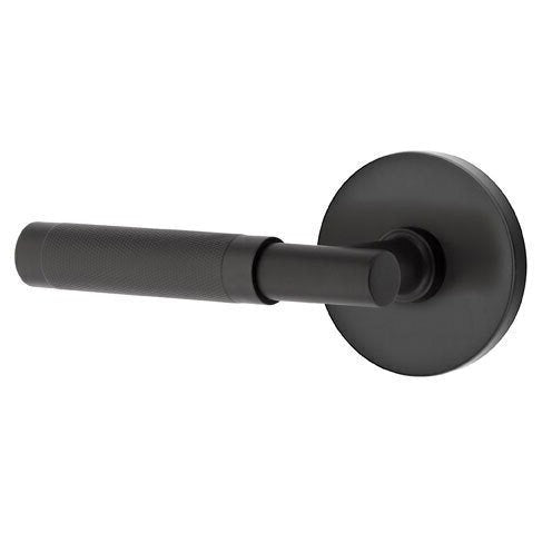 Emtek Select T-Bar Knurled Lever with Disk Rosette in Flat Black finish