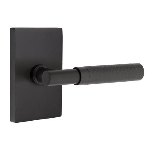 Emtek Select T-Bar Knurled Lever with Modern Rectangular Rosette in Flat Black finish