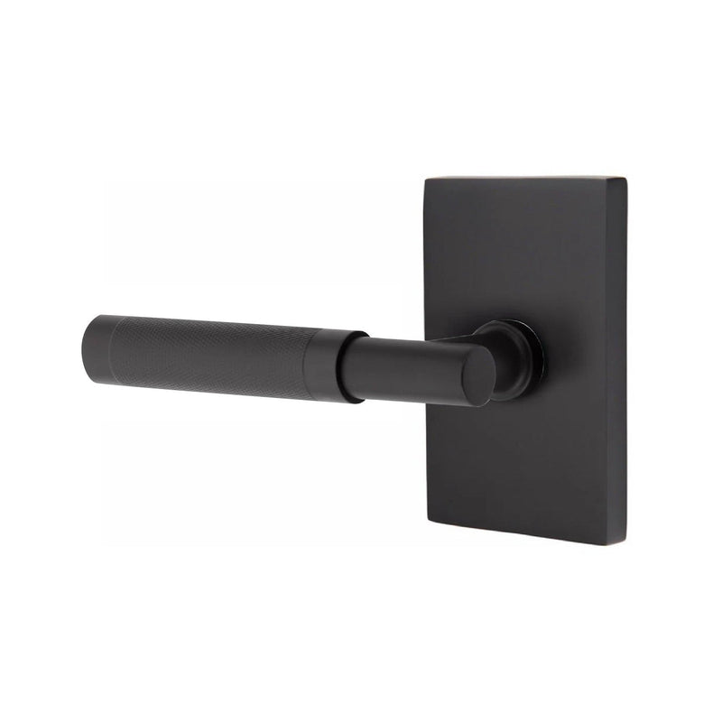 Emtek Select T-Bar Knurled Lever with Modern Rectangular Rosette in Flat Black finish