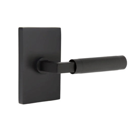 Emtek Select T-Bar Knurled Lever with Modern Rectangular Rosette in Flat Black finish