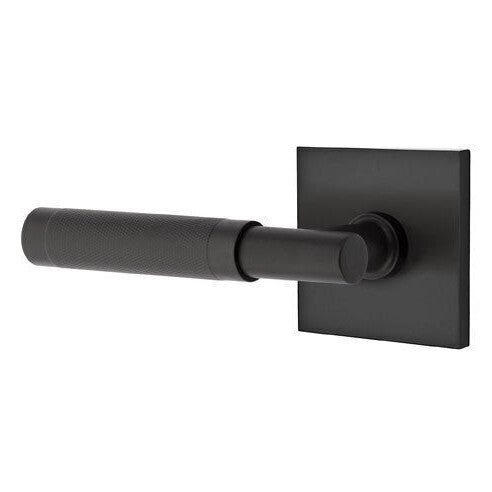 Emtek Select T-Bar Knurled Lever with Square Rosette in Flat Black finish