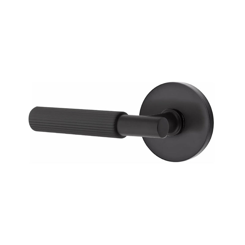 Emtek Select T-Bar Straight Knurled Lever with Disk Rosette in Flat Black finish