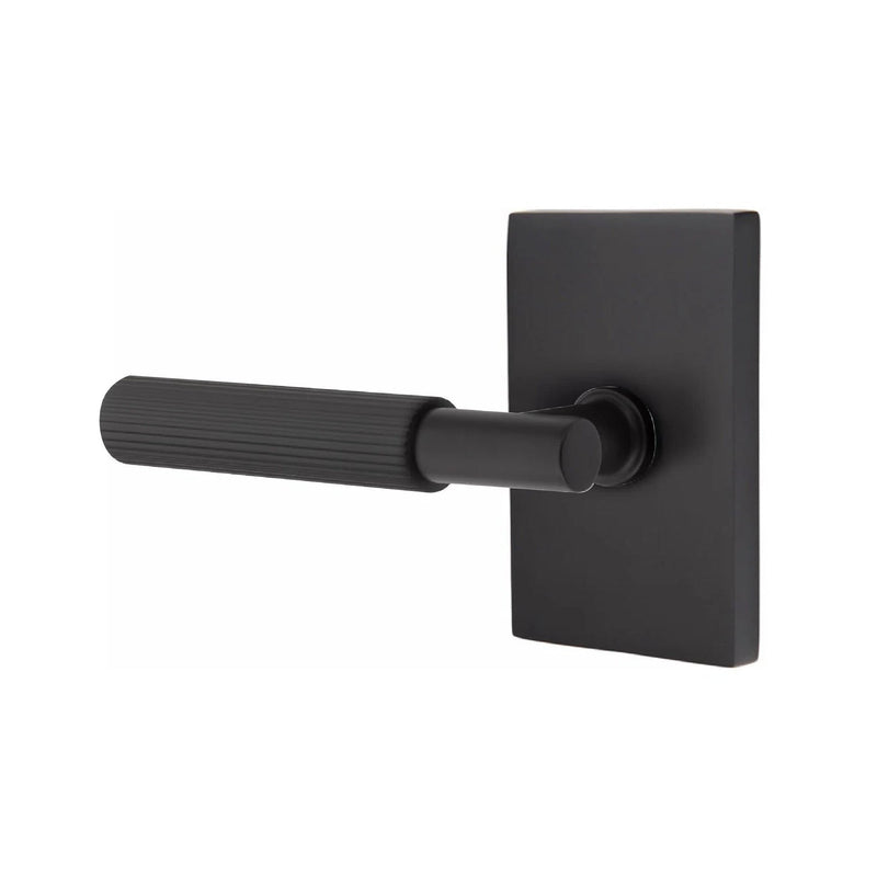 Emtek Select T-Bar Straight Knurled Lever with Modern Rectangular Rosette in Flat Black finish