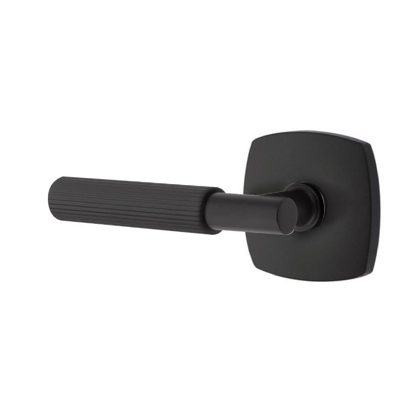 Emtek Select T-Bar Straight Knurled Lever with Urban Modern Rosette in Flat Black finish