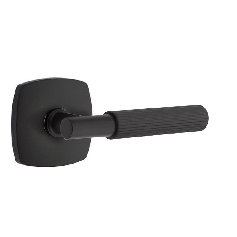 Emtek Select T-Bar Straight Knurled Lever with Urban Modern Rosette in Flat Black finish