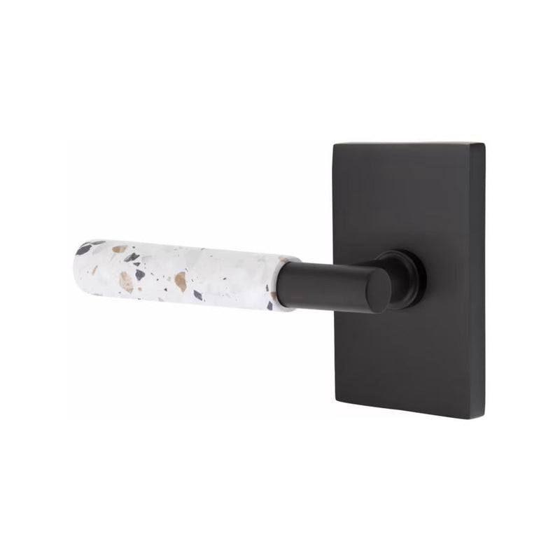 Emtek Select T-Bar Terrazzo Lever with Modern Rectangular Rosette in Flat Black finish