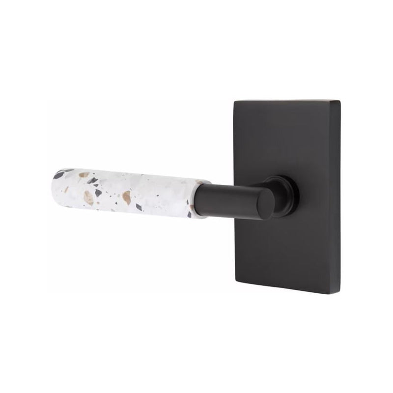 Emtek Select T-Bar Terrazzo Lever with Modern Rectangular Rosette in Flat Black finish