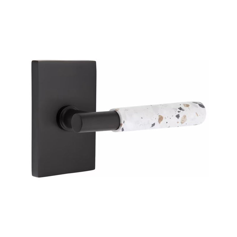 Emtek Select T-Bar Terrazzo Lever with Modern Rectangular Rosette in Flat Black finish