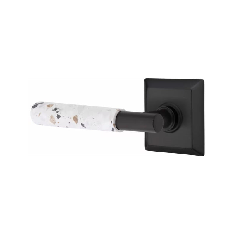 Emtek Select T-Bar Terrazzo Lever with Quincy Rosette in Flat Black finish