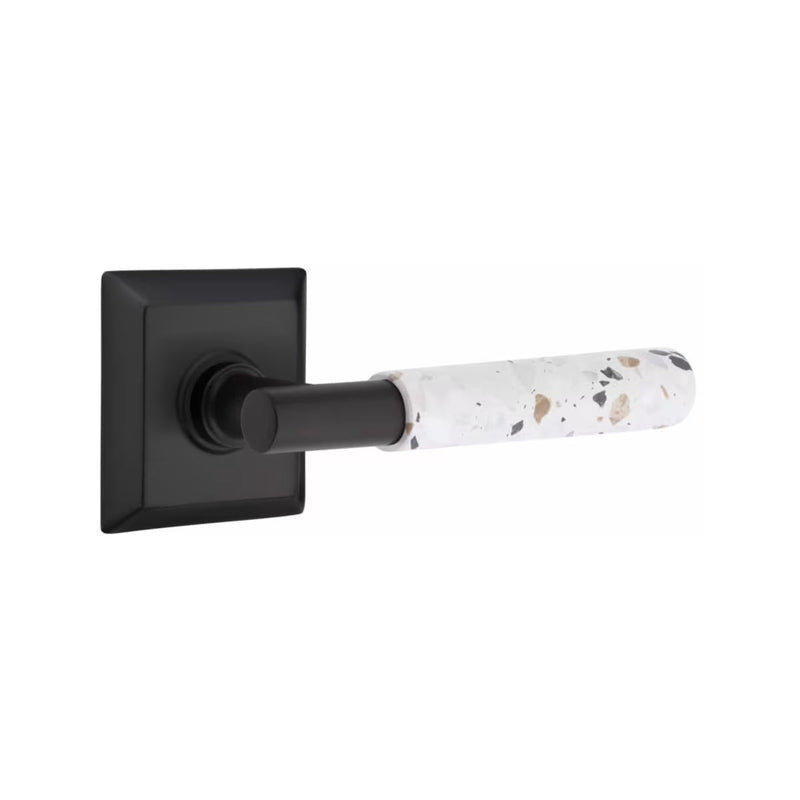 Emtek Select T-Bar Terrazzo Lever with Quincy Rosette in Flat Black finish