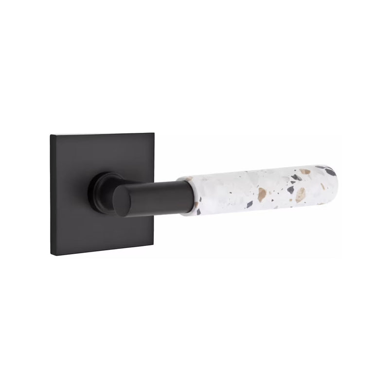 Emtek Select T-Bar Terrazzo Lever with Square Rosette in Flat Black finish