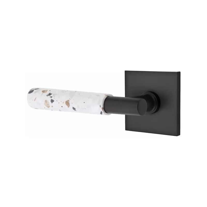 Emtek Select T-Bar Terrazzo Lever with Square Rosette in Flat Black finish