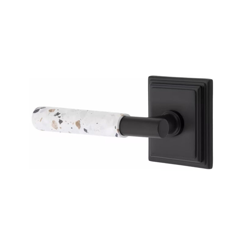 Emtek Select T-Bar Terrazzo Lever with Wilshire Rosette in Flat Black finish