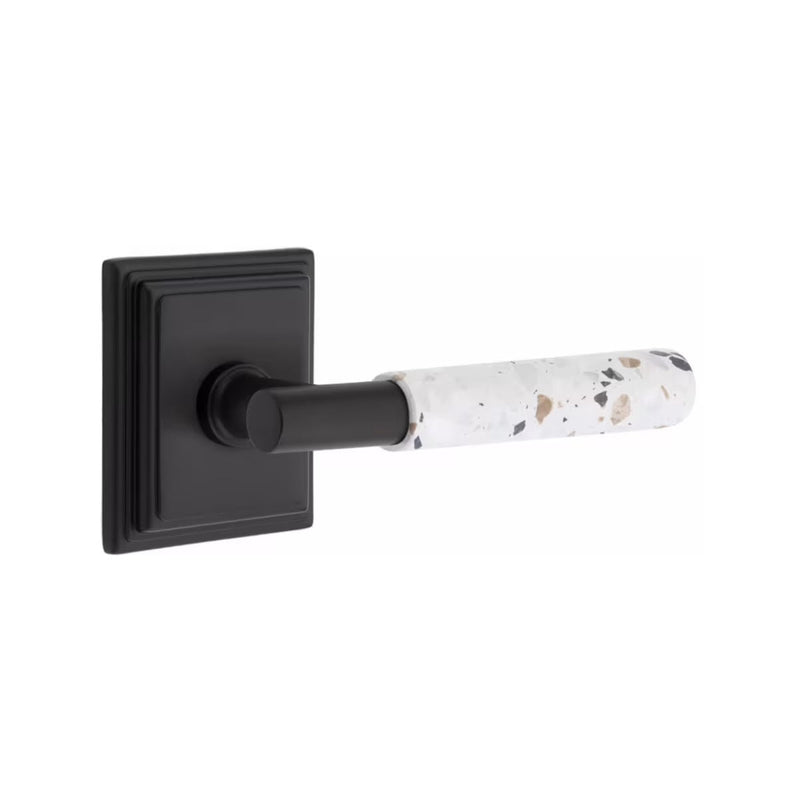 Emtek Select T-Bar Terrazzo Lever with Wilshire Rosette in Flat Black finish